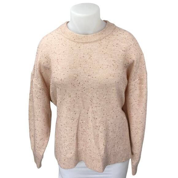 NEW H&M Women's Pink Metallic Sequin Long Sleeve Crew Neck Sweater Top Size XXL - Picture 1 of 5